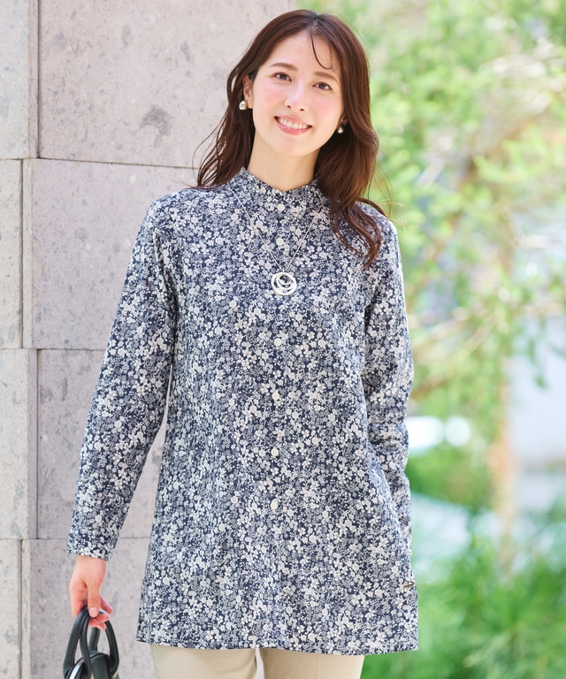 フリルネック 小花柄 チュニック【オンラインショップ限定】