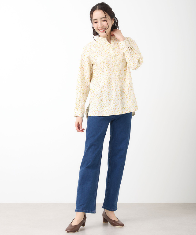 花柄 スタンドカラー チュニック