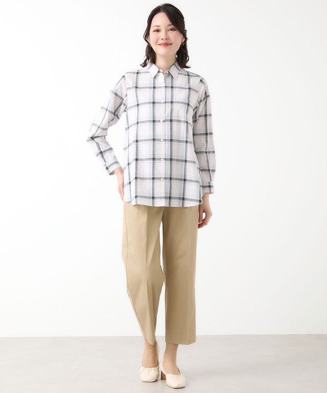 リネンブレンド チェック柄 チュニック