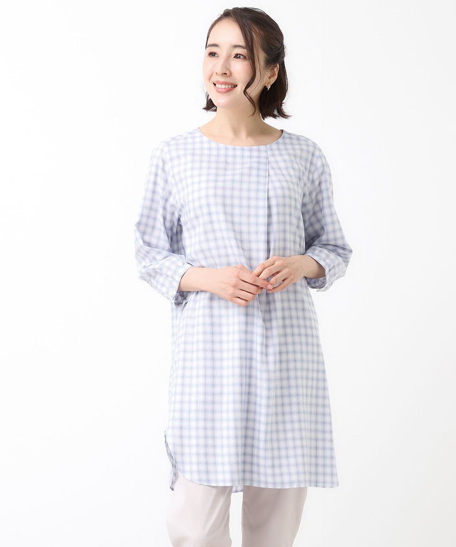タックデザイン 七分袖 チュニック【オンラインショップ・一部店舗限定】