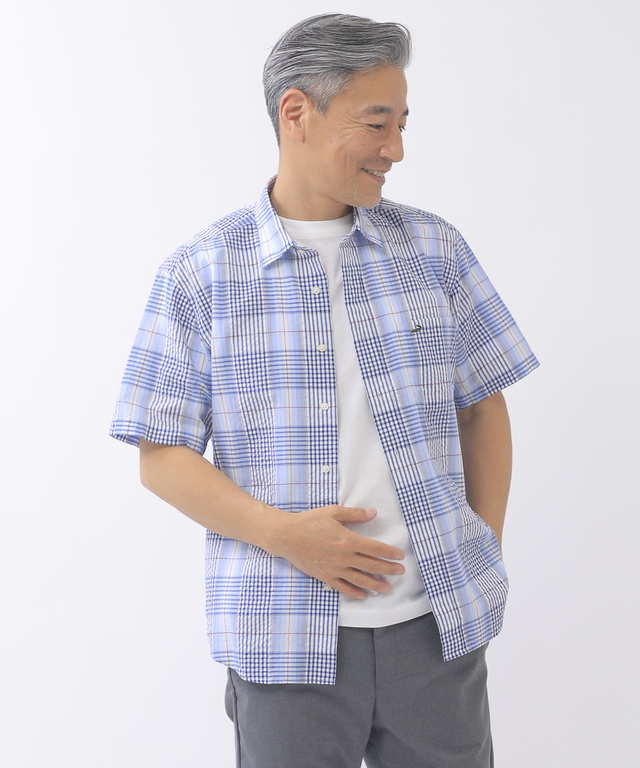 刺し子ステッチ チェック シャツ【吸汗速乾】