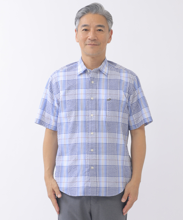 刺し子ステッチ チェック シャツ【吸汗速乾】