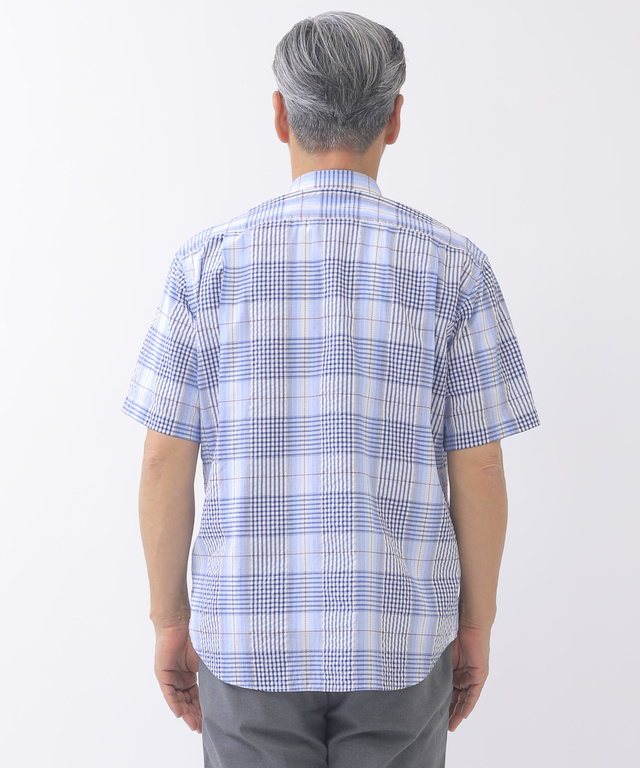 刺し子ステッチ チェック シャツ【吸汗速乾】