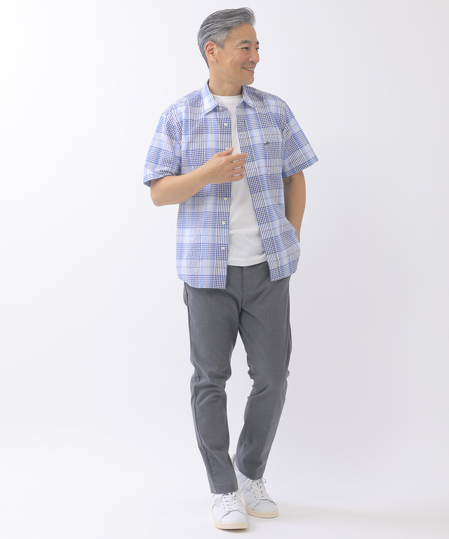 刺し子ステッチ チェック シャツ【吸汗速乾】