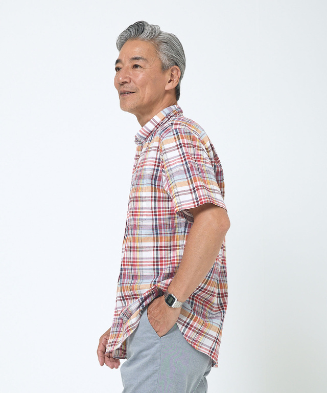 リネンブレンド チェック柄 シャツ【吸汗速乾】【シワになりにくい】