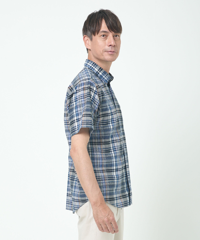 リネンブレンド チェック柄 シャツ【吸汗速乾】【シワになりにくい】