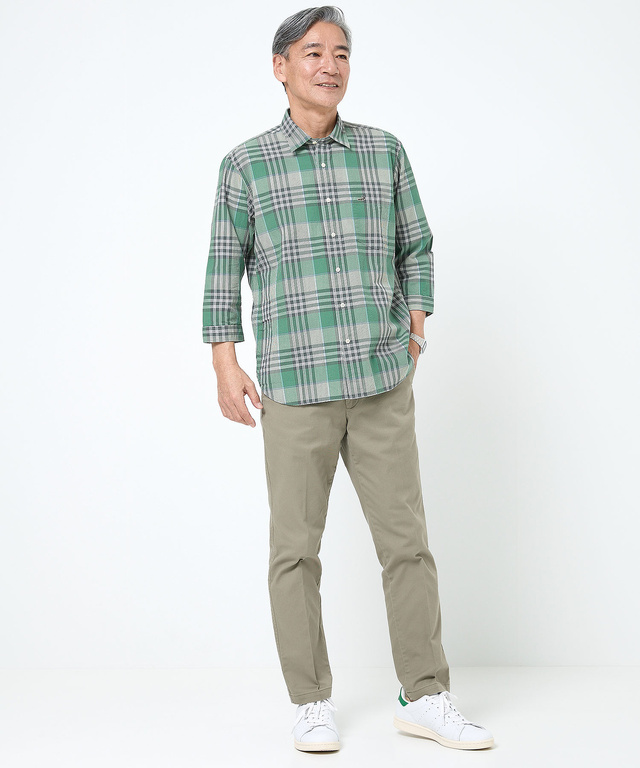 スノーコットン サッカー チェック シャツ 【接触冷感】