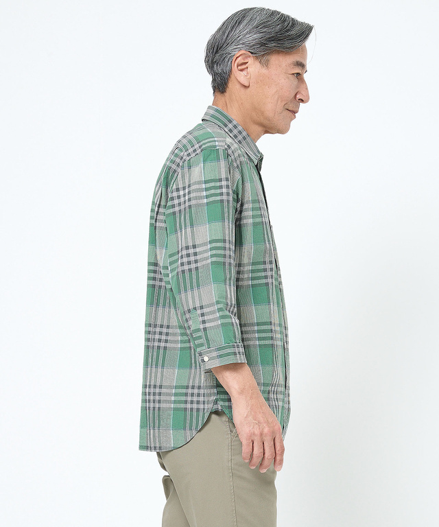 スノーコットン サッカー チェック シャツ 【接触冷感】