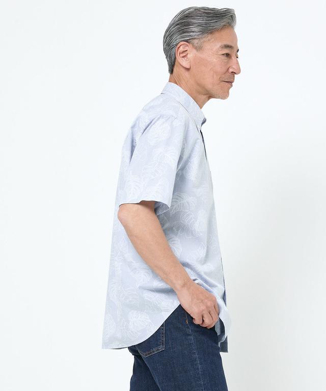 リーフプリント シャンブレー シャツ【吸汗速乾】