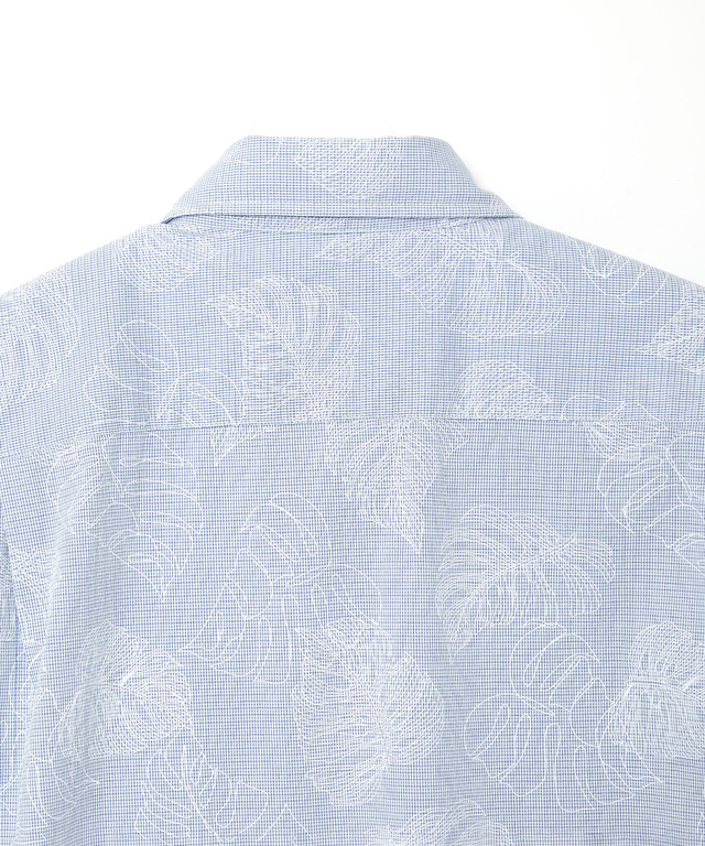 リーフプリント シャンブレー シャツ【吸汗速乾】