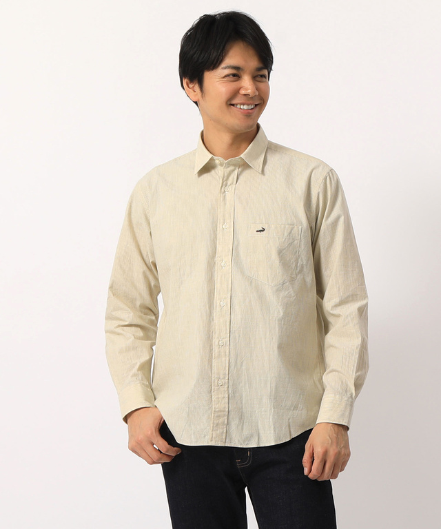 クロコダイルメンズリラックス カスリ無地レギュラーシャツ【JAPAN FABRIC】