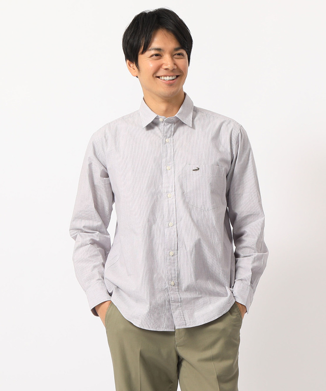クロコダイルメンズリラックス カスリ無地レギュラーシャツ【JAPAN FABRIC】