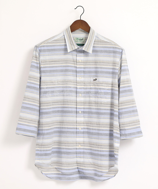 リーフ柄ボーダーリネン風7部袖シャツ【JAPAN FABRIC】