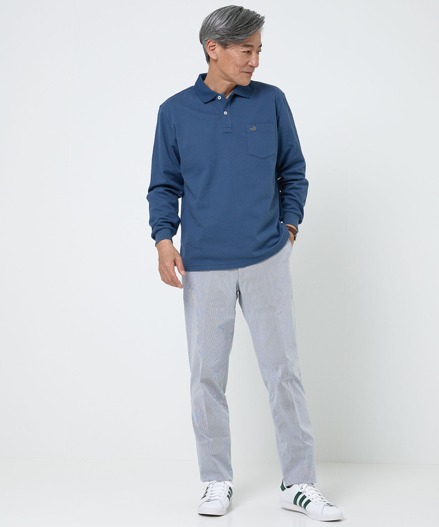 【ベストセラー】鹿の子 ワンポイント 長袖ポロシャツ【日本製】