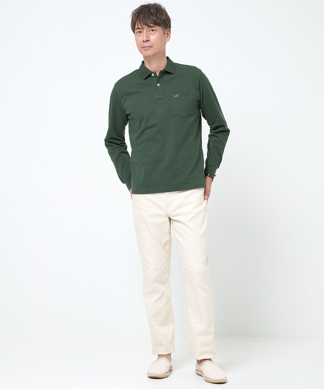 【ベストセラー】鹿の子 ワンポイント 長袖ポロシャツ【日本製】