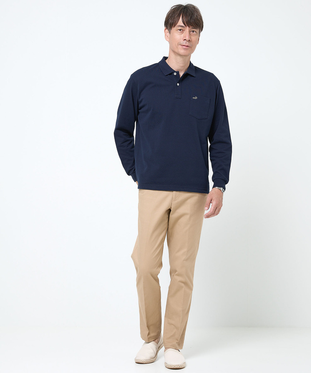 【ベストセラー】鹿の子 ワンポイント 長袖ポロシャツ【日本製】