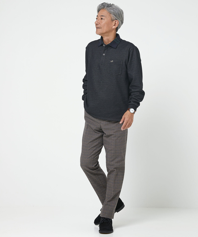 裏起毛 チェック襟 ポロシャツ