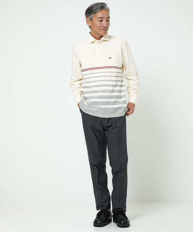 ボーダー柄 切り替え ポロシャツ