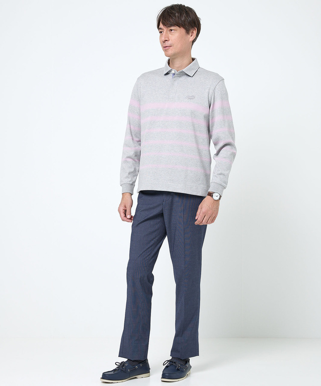 パネルボーダー ジップ ポロシャツ