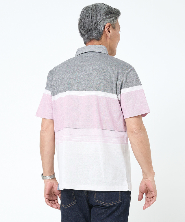 スノーリネン パネルボーダー ポロシャツ 【接触冷感】