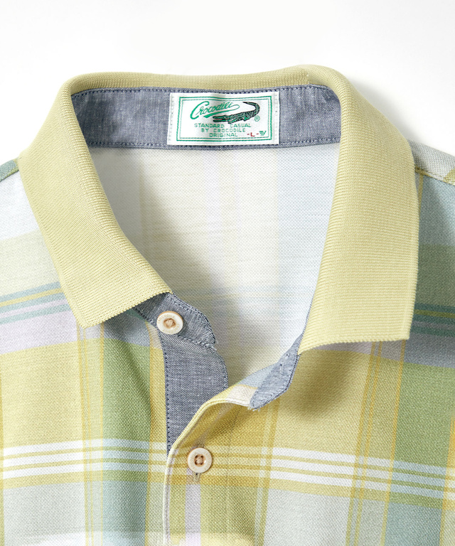 鹿の子 チェックプリント ポロシャツ【吸汗速乾】