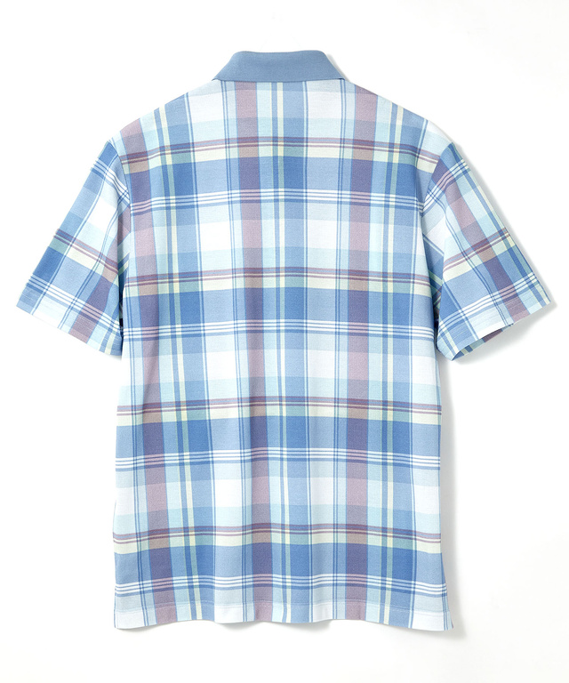 鹿の子 チェックプリント ポロシャツ【吸汗速乾】