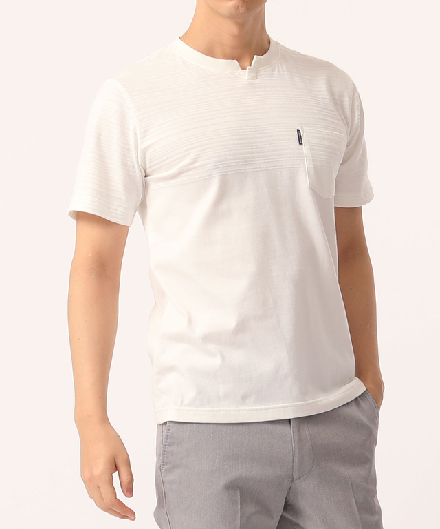 変形編み柄ヘンリーTシャツ