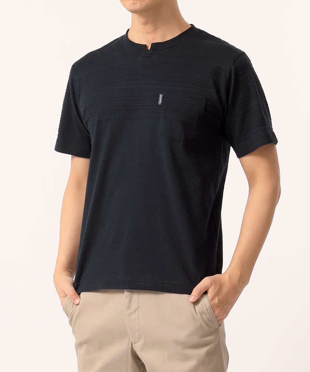 変形編み柄ヘンリーTシャツ