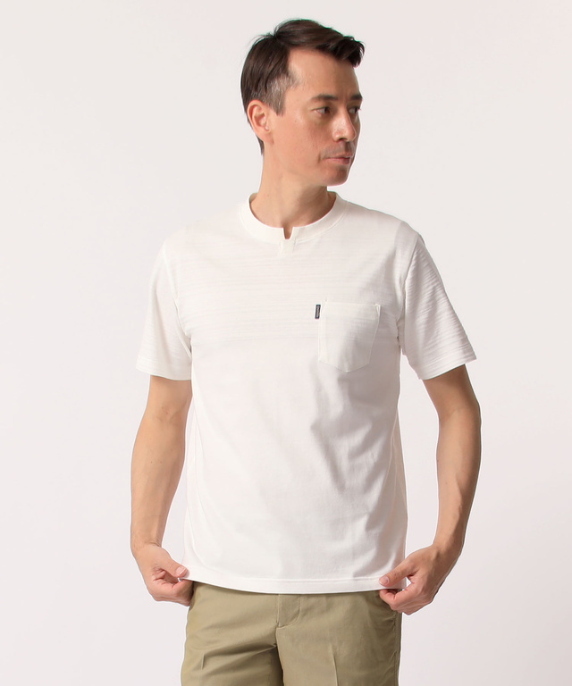 変形編み柄ヘンリーTシャツ