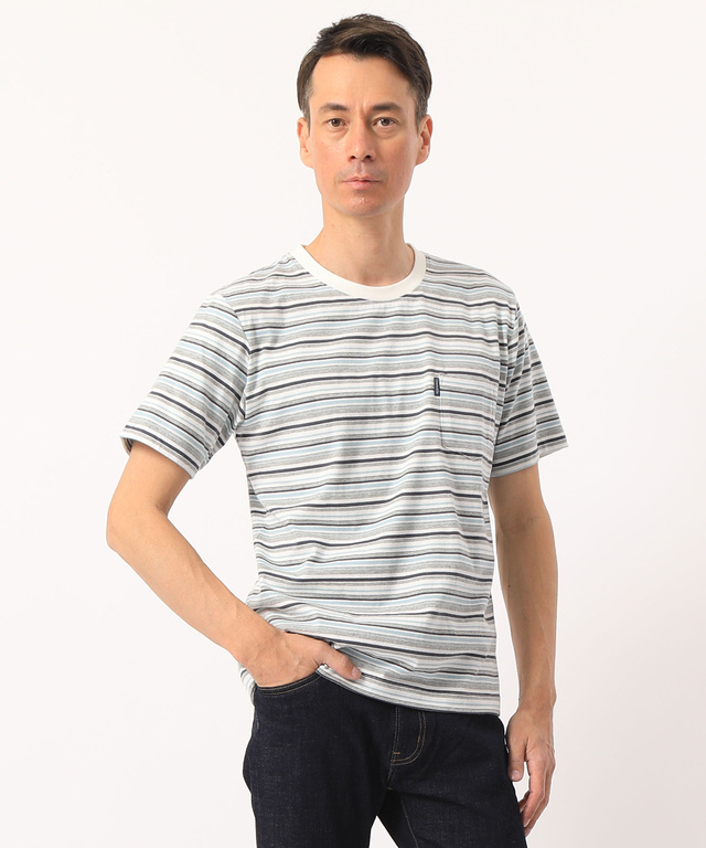 クロコダイルメンズリラックス ボーダー天竺Tシャツ