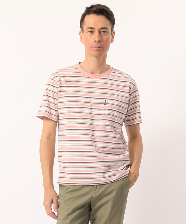 クロコダイルメンズリラックス ボーダー天竺Tシャツ
