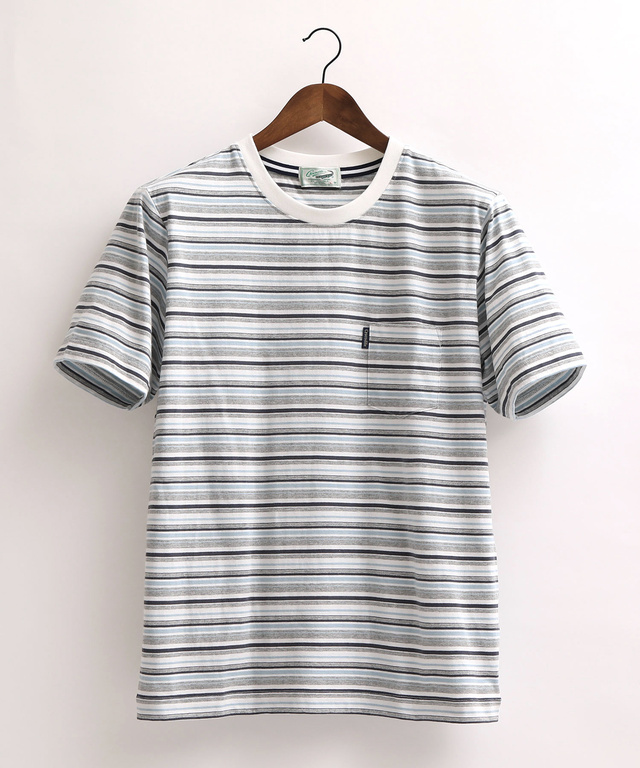 クロコダイルメンズリラックス ボーダー天竺Tシャツ