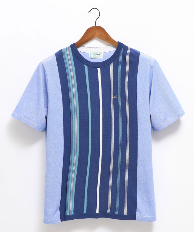 ドッキング ストライプ ニットTシャツ【手洗いOK】【吸汗速乾】