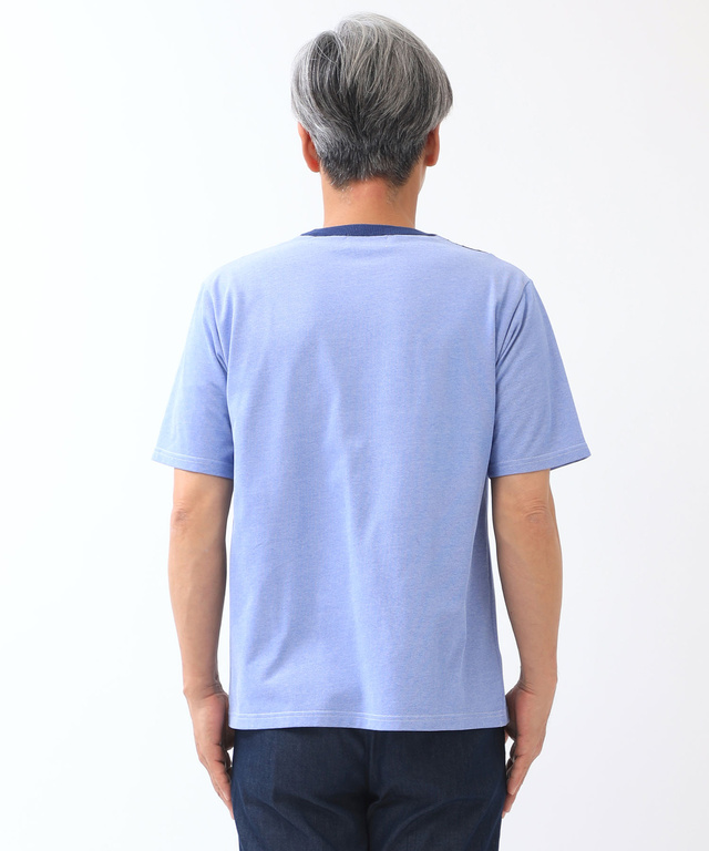 ドッキング ストライプ ニットTシャツ【手洗いOK】【吸汗速乾】