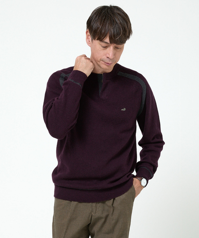 ウールブレンド ヘンリーネック ニット【手洗いOK】