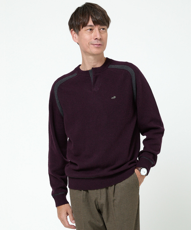 ウールブレンド ヘンリーネック ニット【手洗いOK】