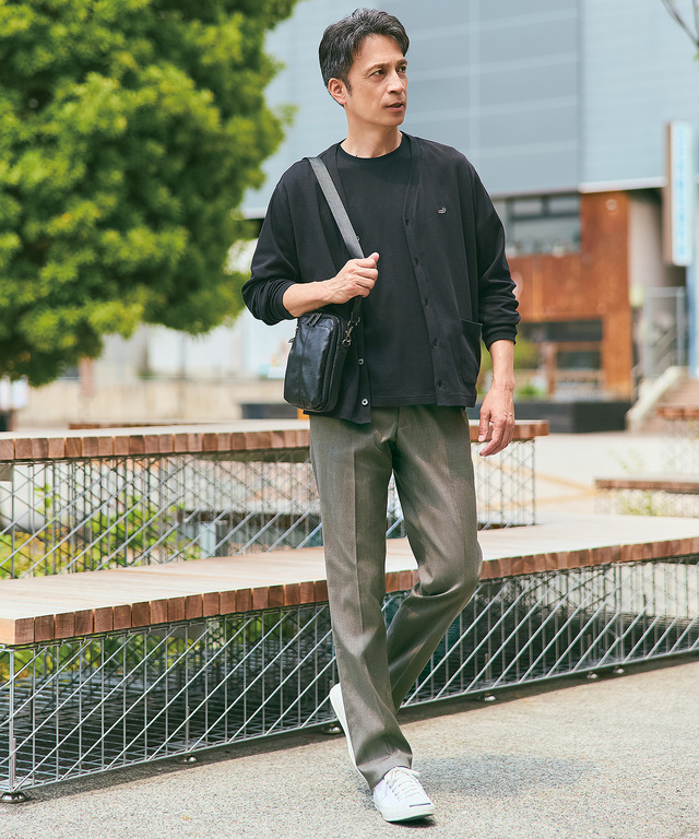 ピケ ノータック テーパードパンツ