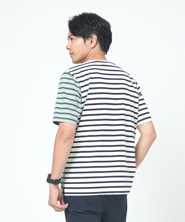 スノーコットン クレイジーボーダー柄 Tシャツ【接触冷感】