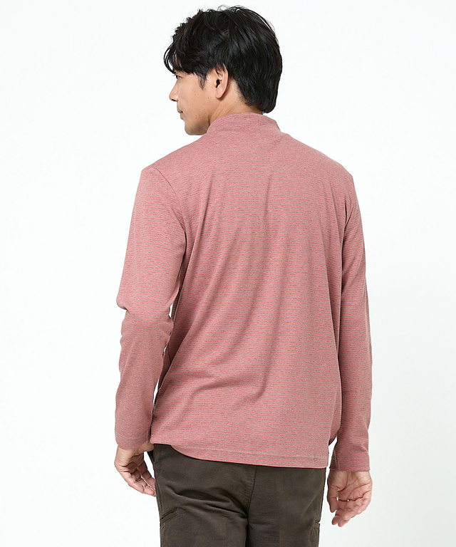 スムース ボーダー柄 ハイネック カットソー