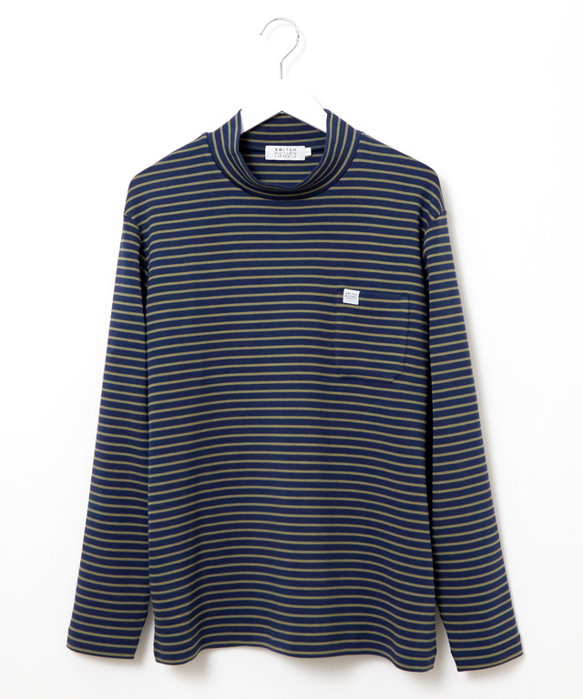 ボーダー柄 ハイネック カットソー