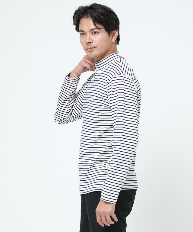 ボーダー柄 ハイネック カットソー