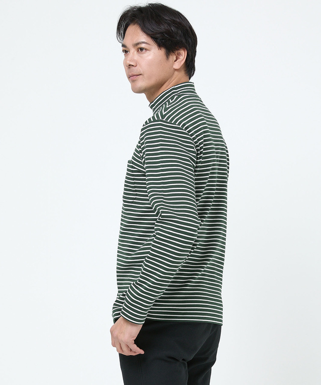 ボーダー柄 ハイネック カットソー