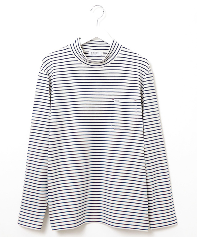 ボーダー柄 ハイネック カットソー