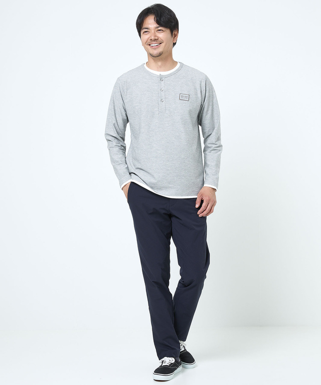 レイヤード風 ヘンリーネック Tシャツ