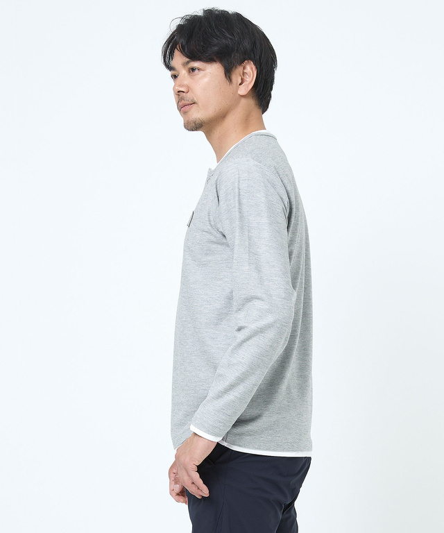レイヤード風 ヘンリーネック Tシャツ