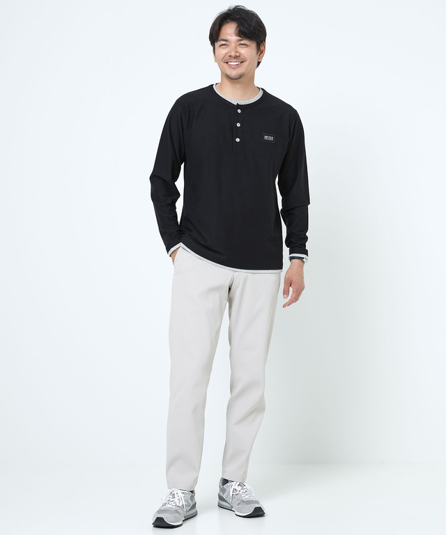 レイヤード風 ヘンリーネック Tシャツ