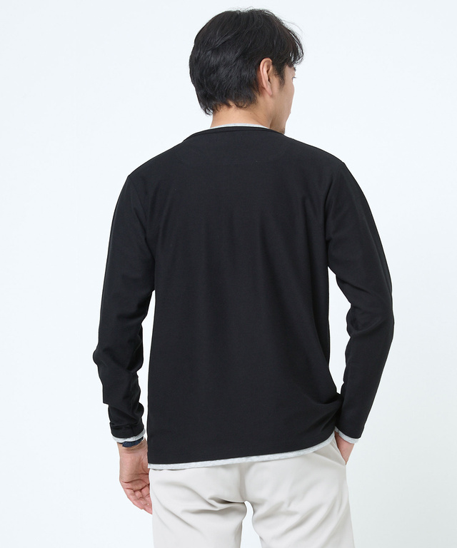 レイヤード風 ヘンリーネック Tシャツ