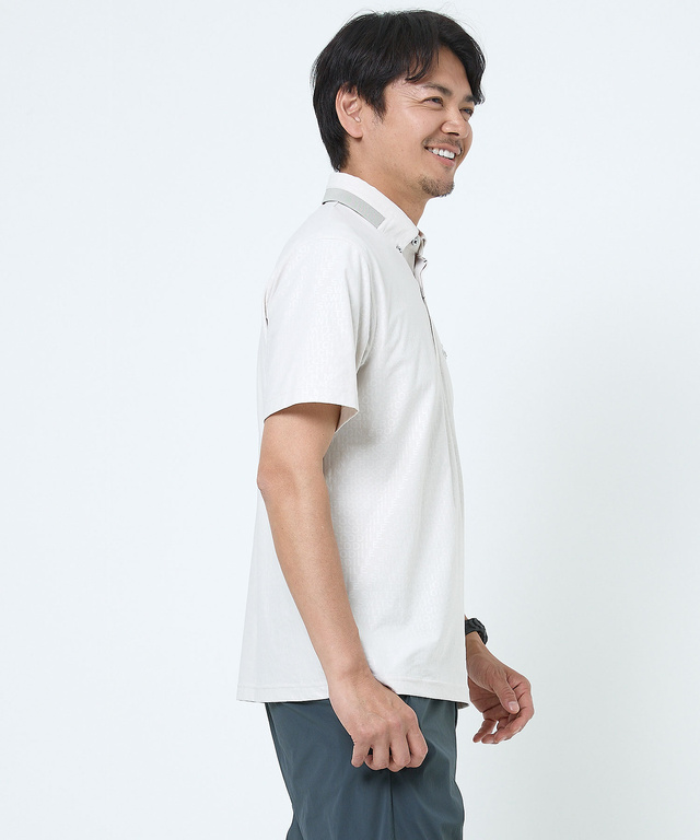 エンボスプリント 襟切り替え ポロシャツ