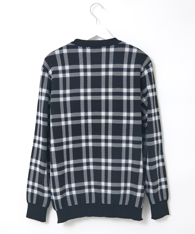 チェック柄 クルーネック セーター【手洗いOK】
