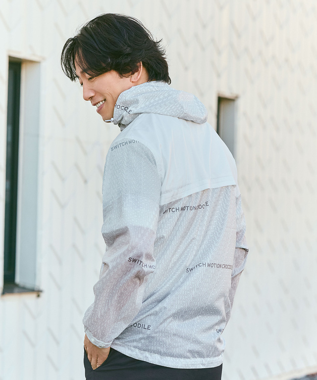 フード付き プリント切り替え ブルゾン